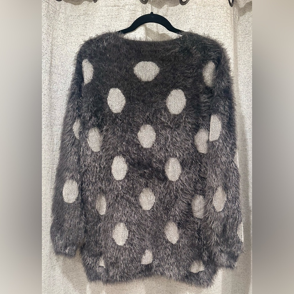 NWT Women’s Joseph A. Eyelash Sweater Crew Charcoal Dot Fuzzy Soft Pullover XL. - Picture 7 of 7